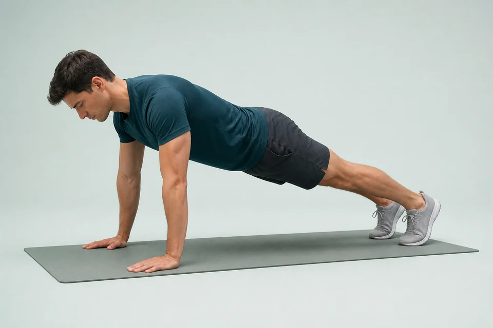 Illustration of the raised push-up position with a straight body.